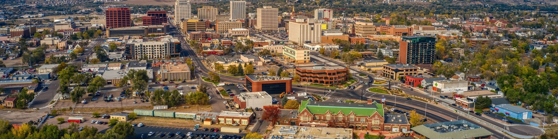 Aerial View of Colorado Springs with Autumn Colors