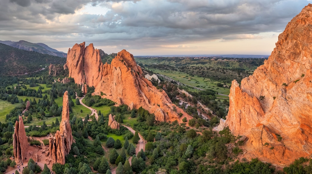 Sunset on the red rocks of the Garden of the Gods State Park in Colorado Springs