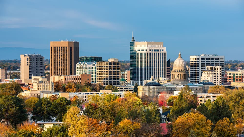 Autumn trees and the skyline of Boise Idaho