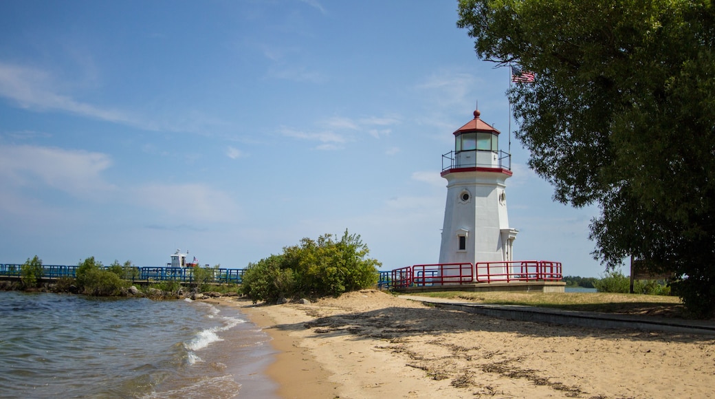 Historic Cheboygan Lighthouse on the coast of Lake Huron in Cheboygan Michigan