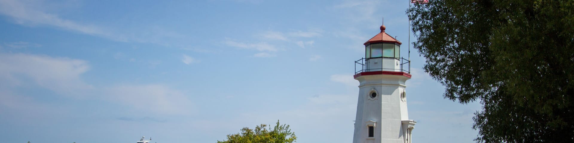 Historic Cheboygan Lighthouse on the coast of Lake Huron in Cheboygan Michigan