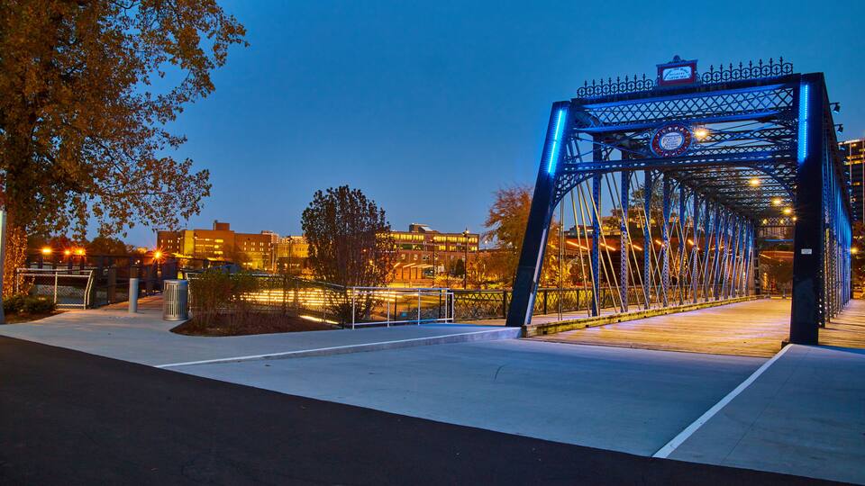 Wells Street Bridge at Night Promenade Park Fort Wayne Indiana