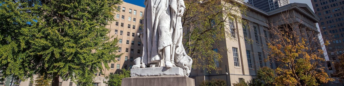 Very old and vintage statue of Louis XVI in downtown Louisville Kentucky USA