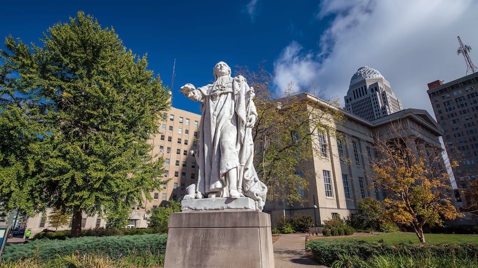 Very old and vintage statue of Louis XVI in downtown Louisville Kentucky USA