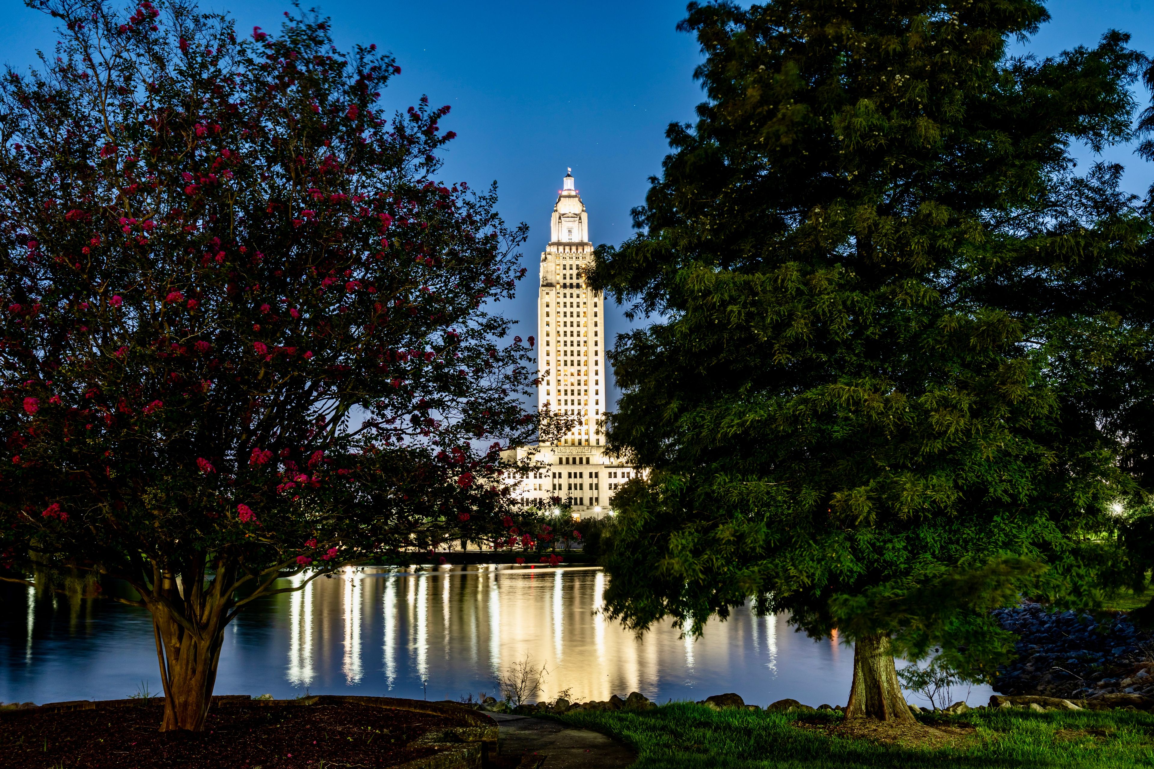 Louisiana State Capitol Building Shining at Night