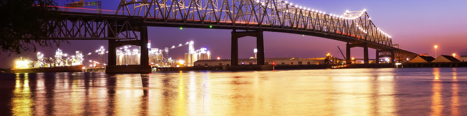 Baton Rouge Bridge Over Mississippi River in Louisiana at Night