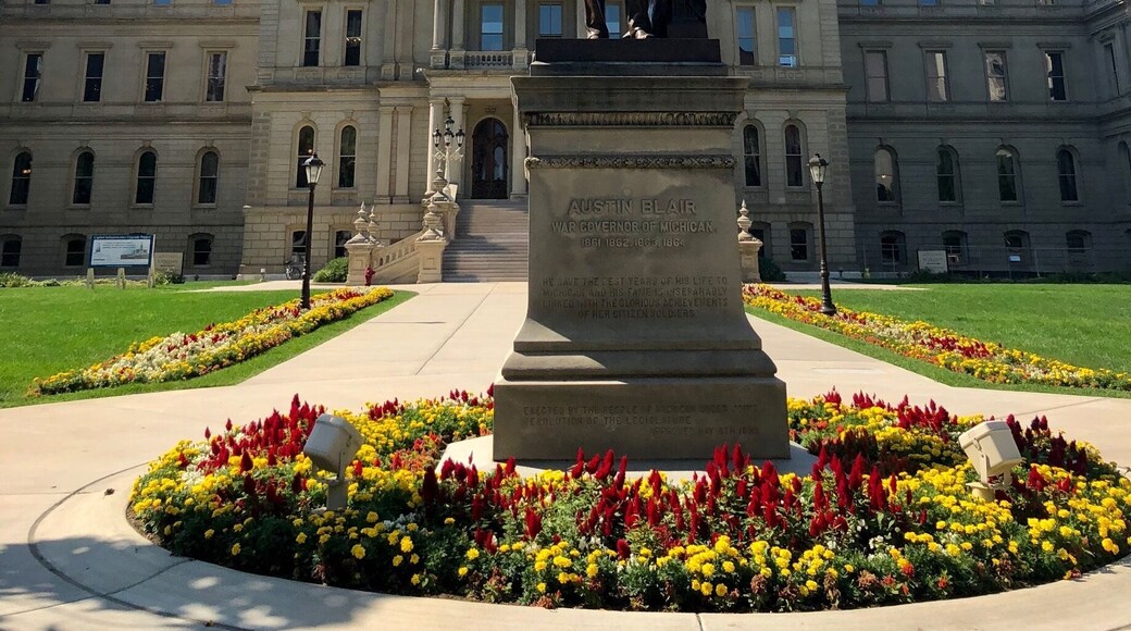 This is Michigan’s third state Capitol and it was dedicated on January 1, 1879. It was one of the first Capitol buildings constructed after the Civil War as well as one of the first to mirror the US Capitol building in style. The statue is of Governor Blair who was Michigan’s Civil War Governor.
