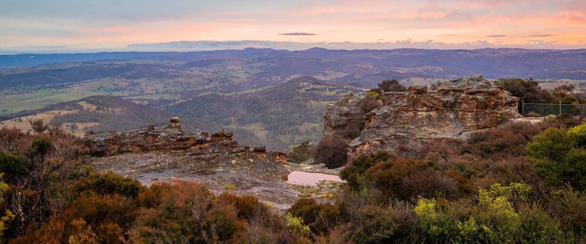 Lithgow featuring a gorge or canyon, a sunset and landscape views