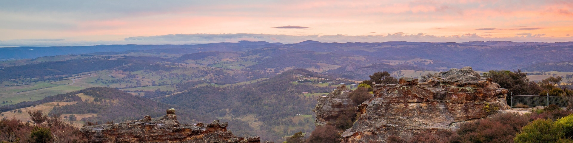 Lithgow featuring a gorge or canyon, a sunset and landscape views