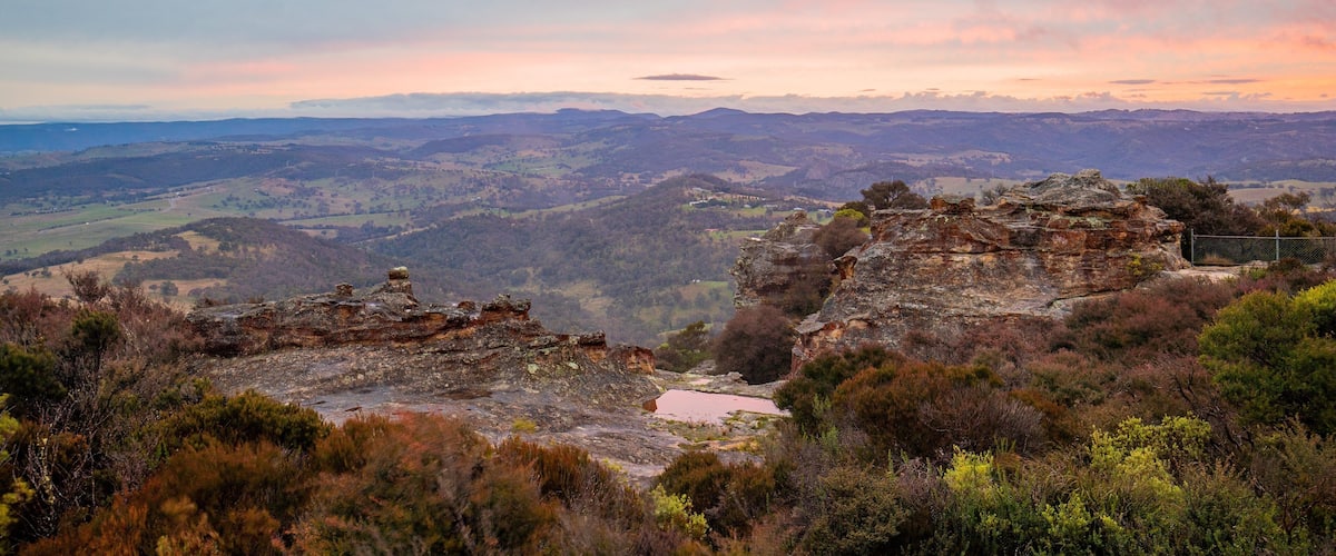 Lithgow featuring a gorge or canyon, a sunset and landscape views
