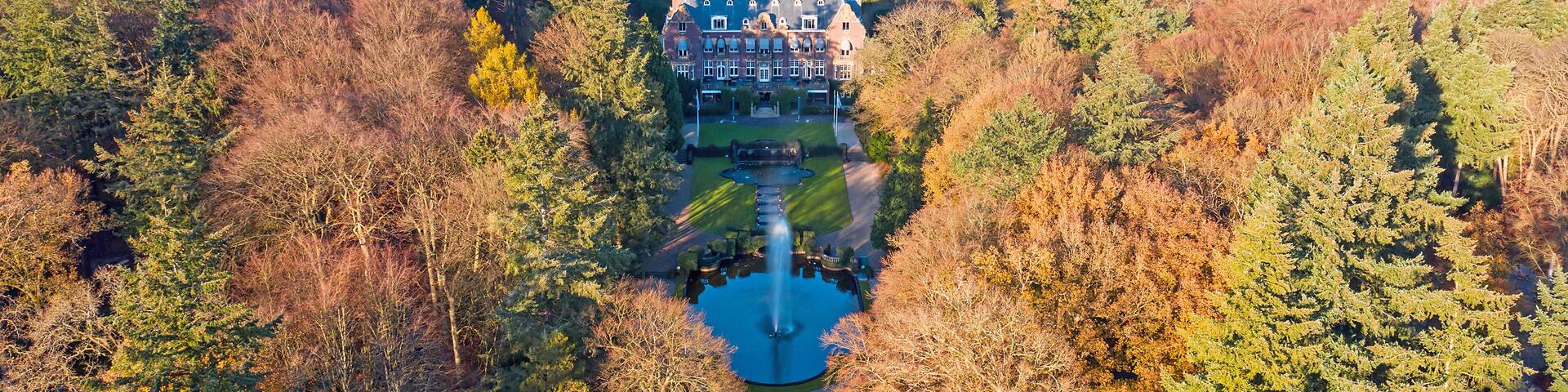 Aerial from castle Hooge Vuursche in the Netherlands in fall