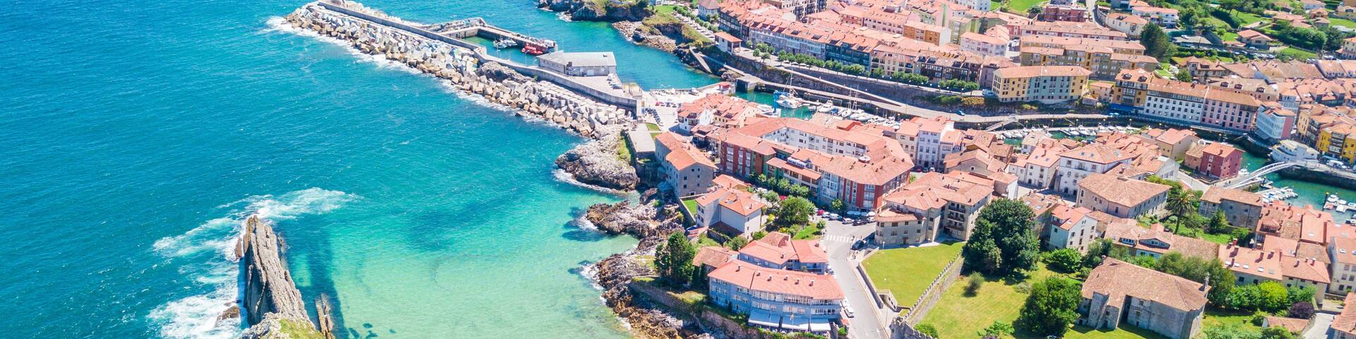 aerial view of llanes fishing town in asturias, spain