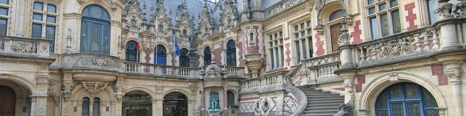 benedictine palace building, fecamp, france, panorama