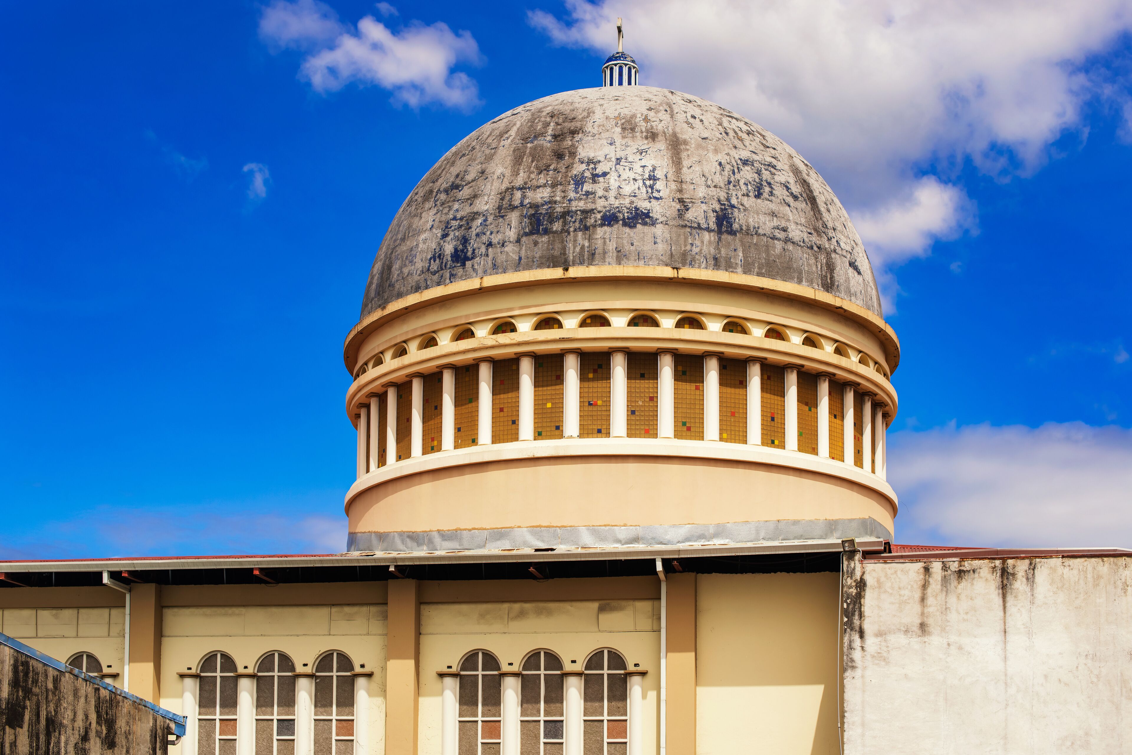 View at the dome roof at the catholic church in San Jose, Costa Rica