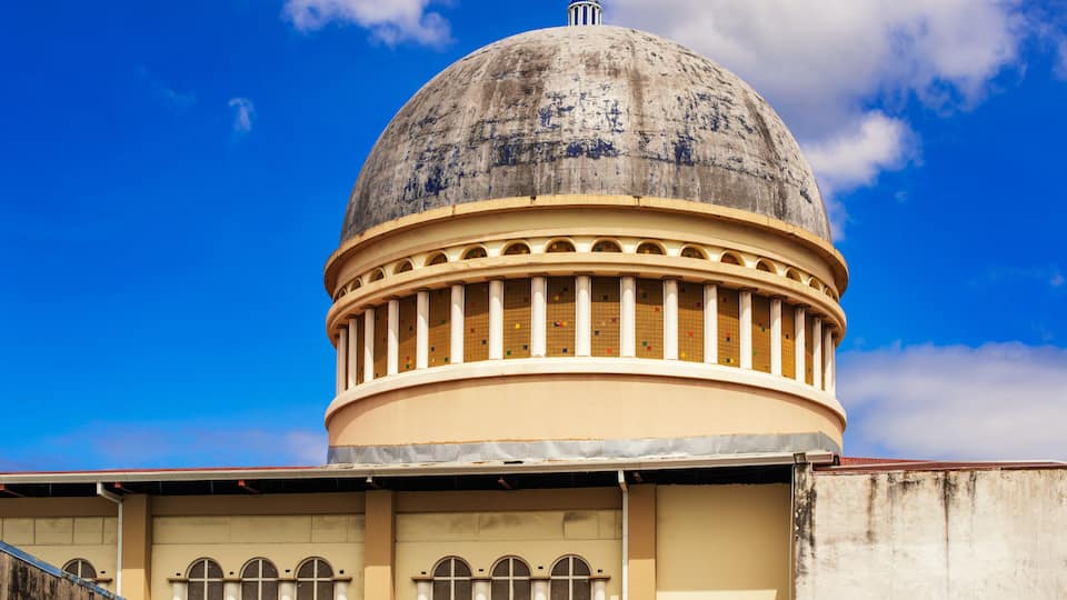 View at the dome roof at the catholic church in San Jose, Costa Rica