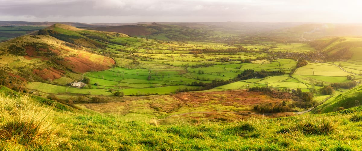 Panoramic view Castleton Peak district UK