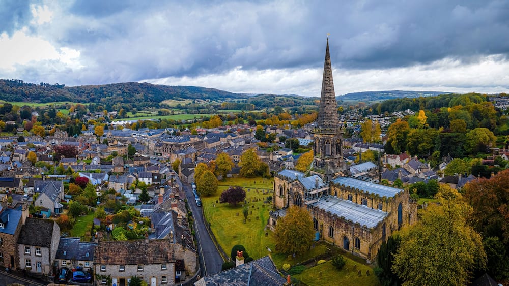 All Saints Church in Bakewell, a small market town and civil parish in the Derbyshire Dales district of Derbyshire, lying on the River Wye, England