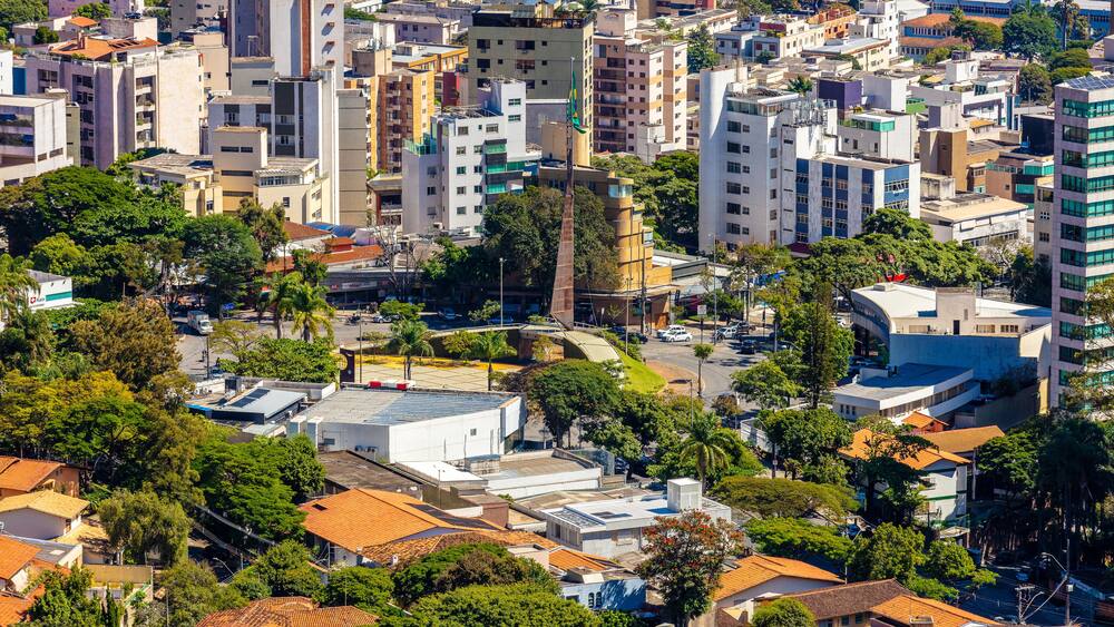 City of Belo Horizonte seen from the top of the Mangabeiras viewpoint during a beautiful sunny day. Capital of Minas Gerais, Brazil.