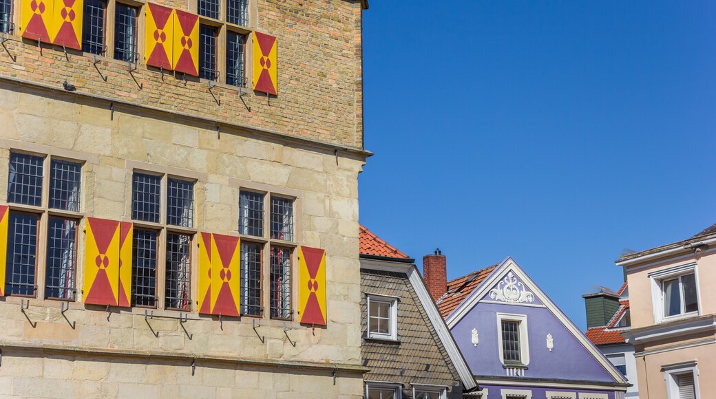 Colorful hatches at the town hall in Werne, Germany