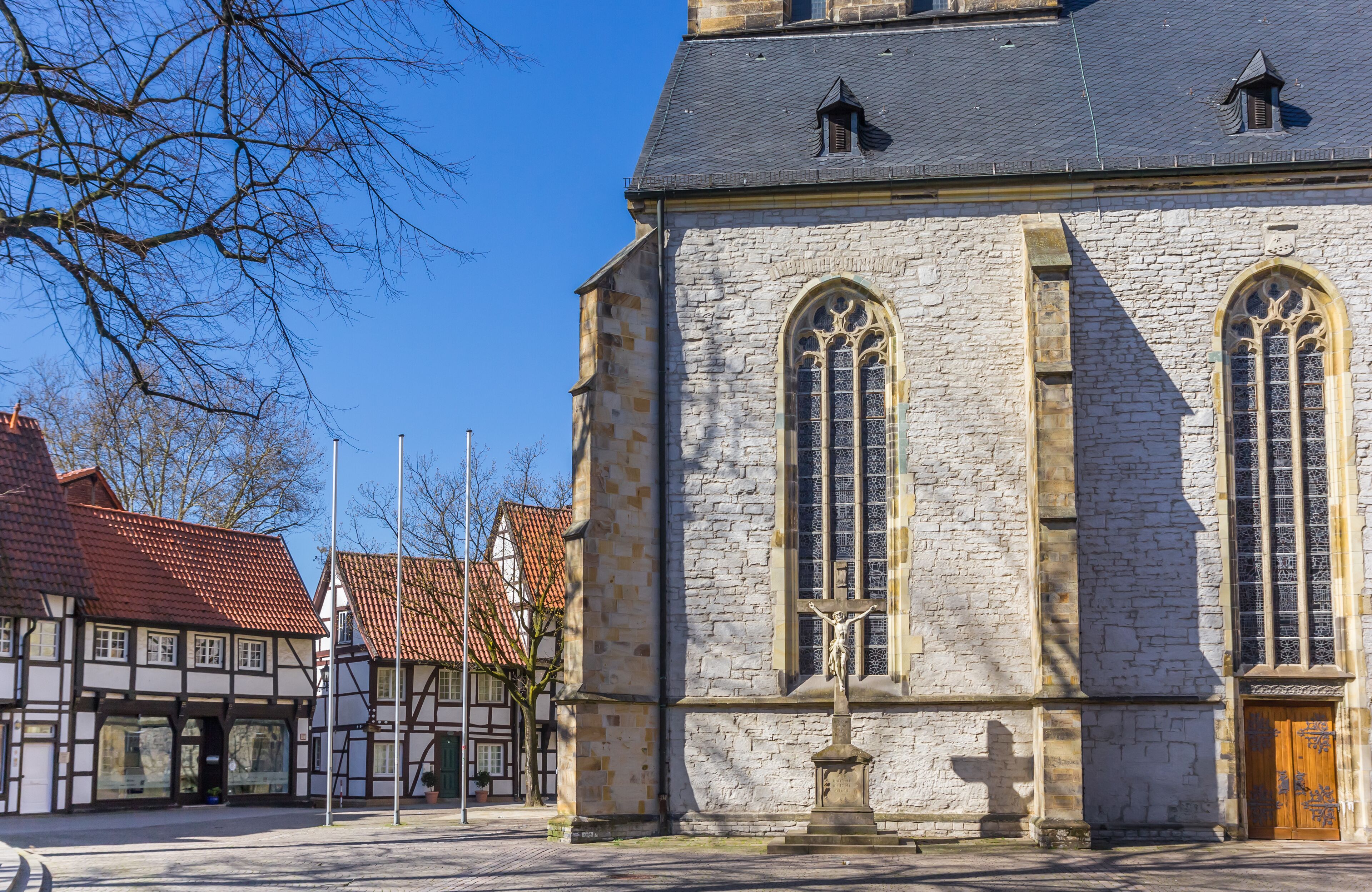 St. Christophorus church and old houses in Werne, Germany