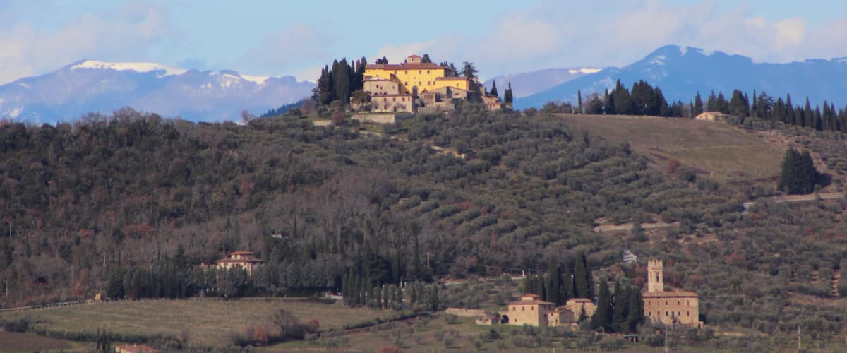 Above: Castle Castello di Cacchiano, below: San Marcellino (church in Monti), Gaiole in Chianti, Province of Siena, Tuscany, Italy