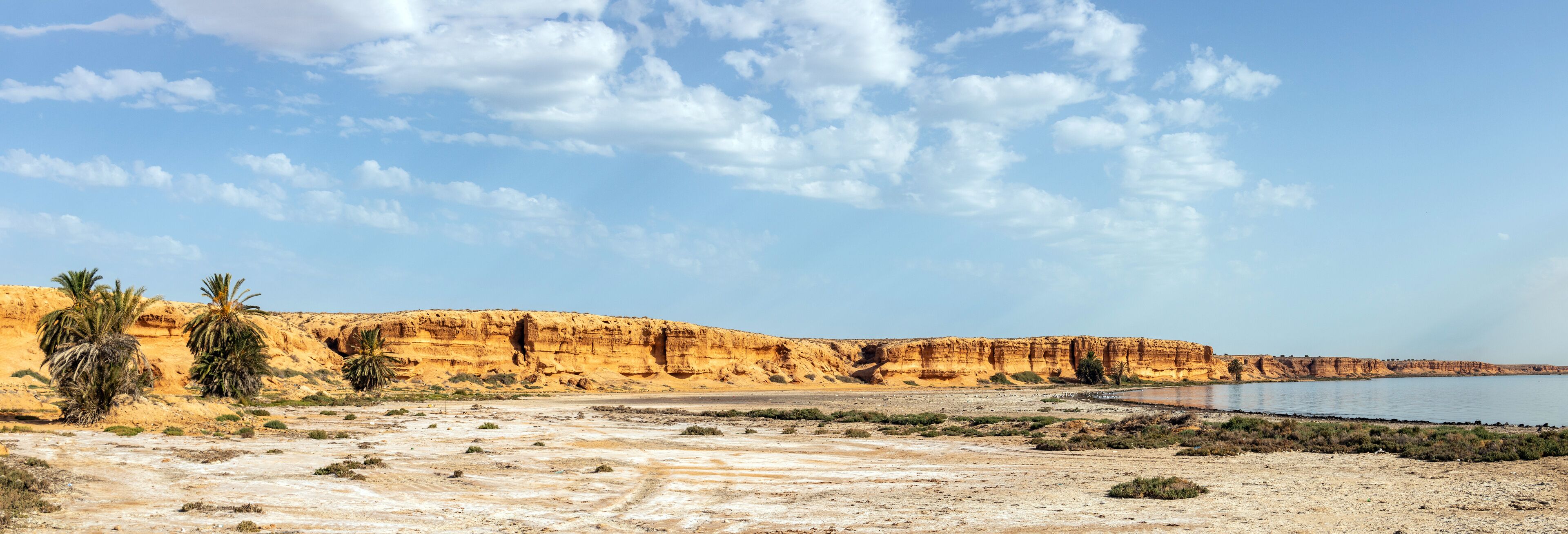 Scenic Views Between Sea, Sky, and Mountains in Southern Tunisia, Medenine