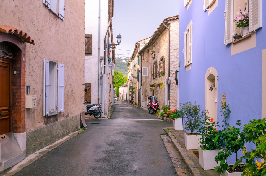 Mouans-Sartoux , France, June 6th , 2016. Typical street in the french city of Mouans-Sartoux