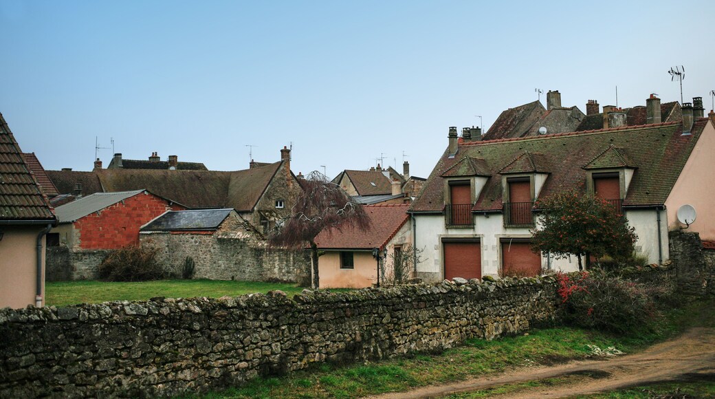 View of old red roofs of Saulieu historical center old city center