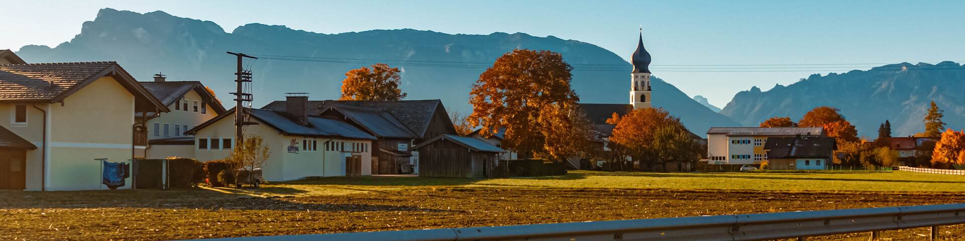 Beautiful autumn view with the famous Untersberg summit in the background near Feldkirchen, Bavaria, Germany