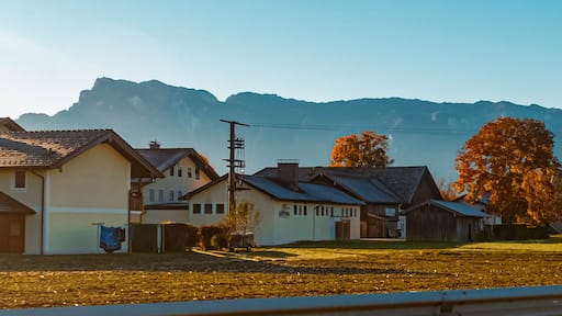 Beautiful autumn view with the famous Untersberg summit in the background near Feldkirchen, Bavaria, Germany