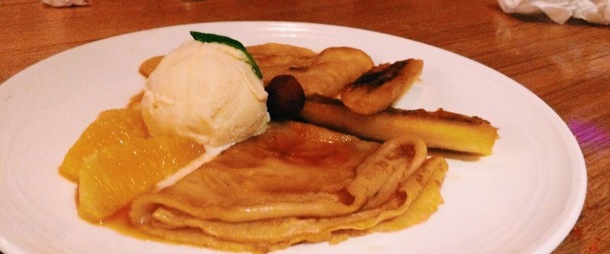 Banana crepe dessert at James Parker