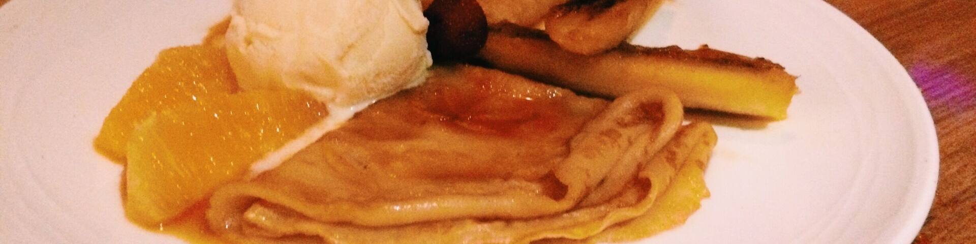 Banana crepe dessert at James Parker