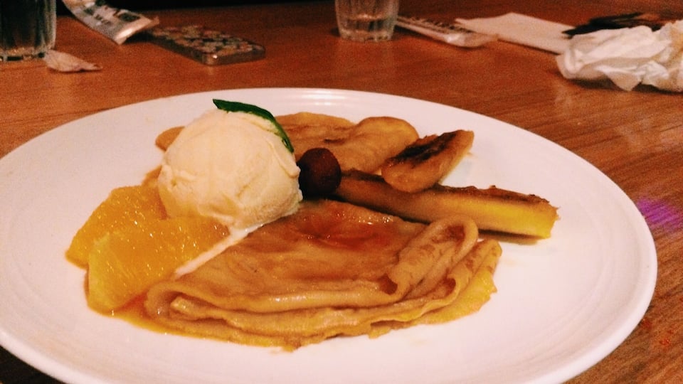 Banana crepe dessert at James Parker