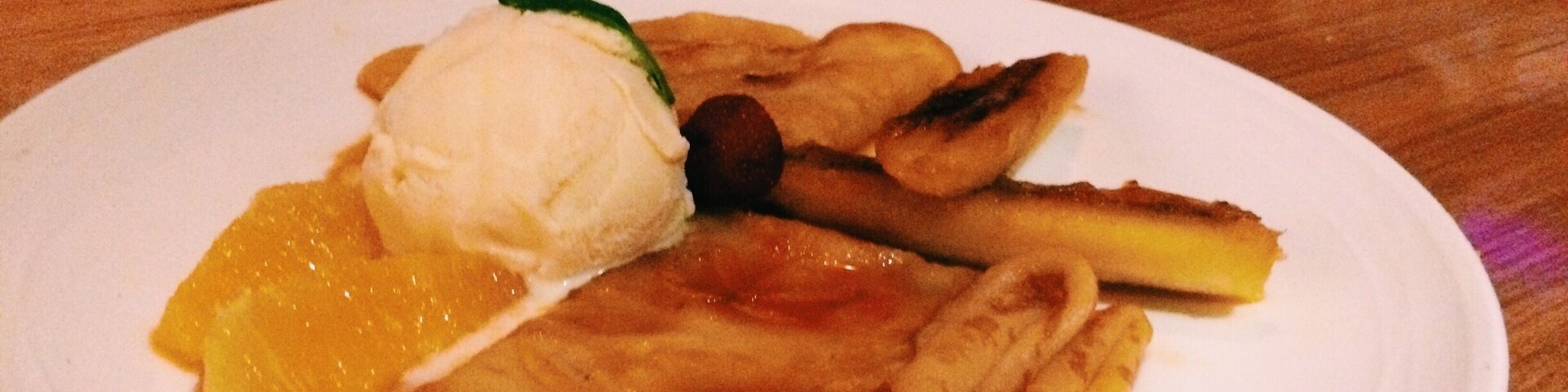 Banana crepe dessert at James Parker