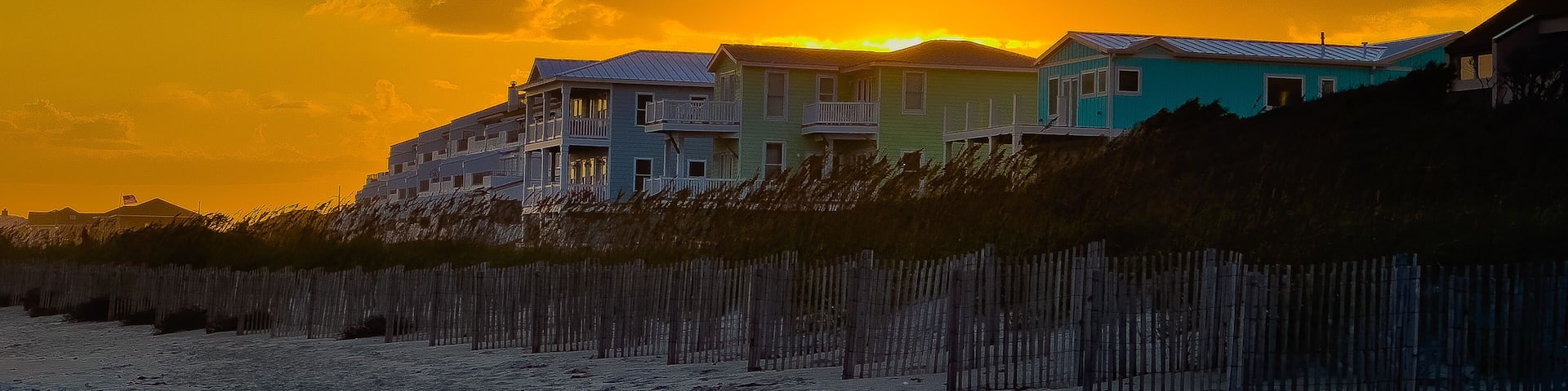 Golden Sunset Over Beach Homes, Pine Knoll Shores, North Carolina, USA