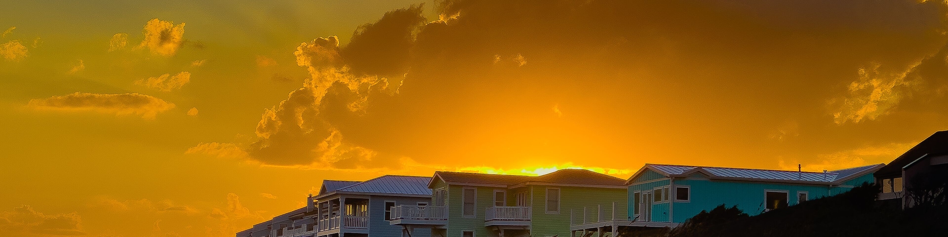 Golden Sunset Over Beach Homes, Pine Knoll Shores, North Carolina, USA