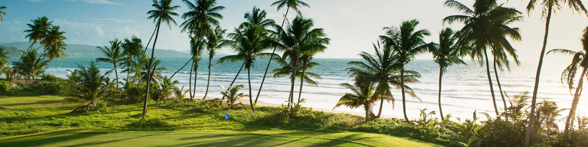 Trinidad and Tobago, Lowlands, Tobago, View of golf course at seaside
