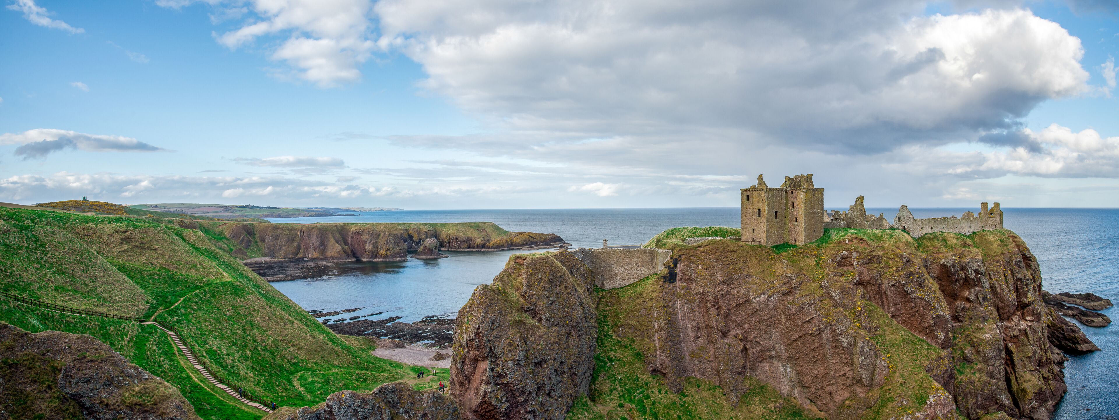 Panorama of Dunnottar Castle and North Sea coast, Scotland