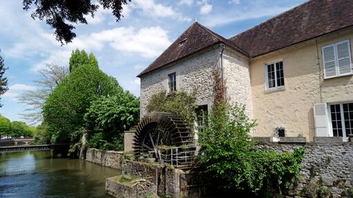 Loing river quay and water Mill in Nemours village