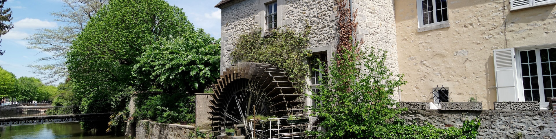 Loing river quay and water Mill in Nemours village