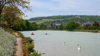 Panoramic view of the banks of the River Marne in Château-Thierry and of the World War I American Memorial built on top of a hill in the French department Aisne in Picardie