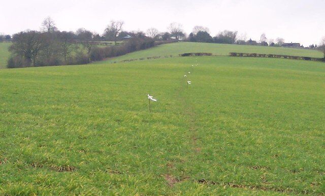 Waymarked Footpath to Munderfield. Looking west along the footpath from Upper Venn Farm to Mundersfield Court.