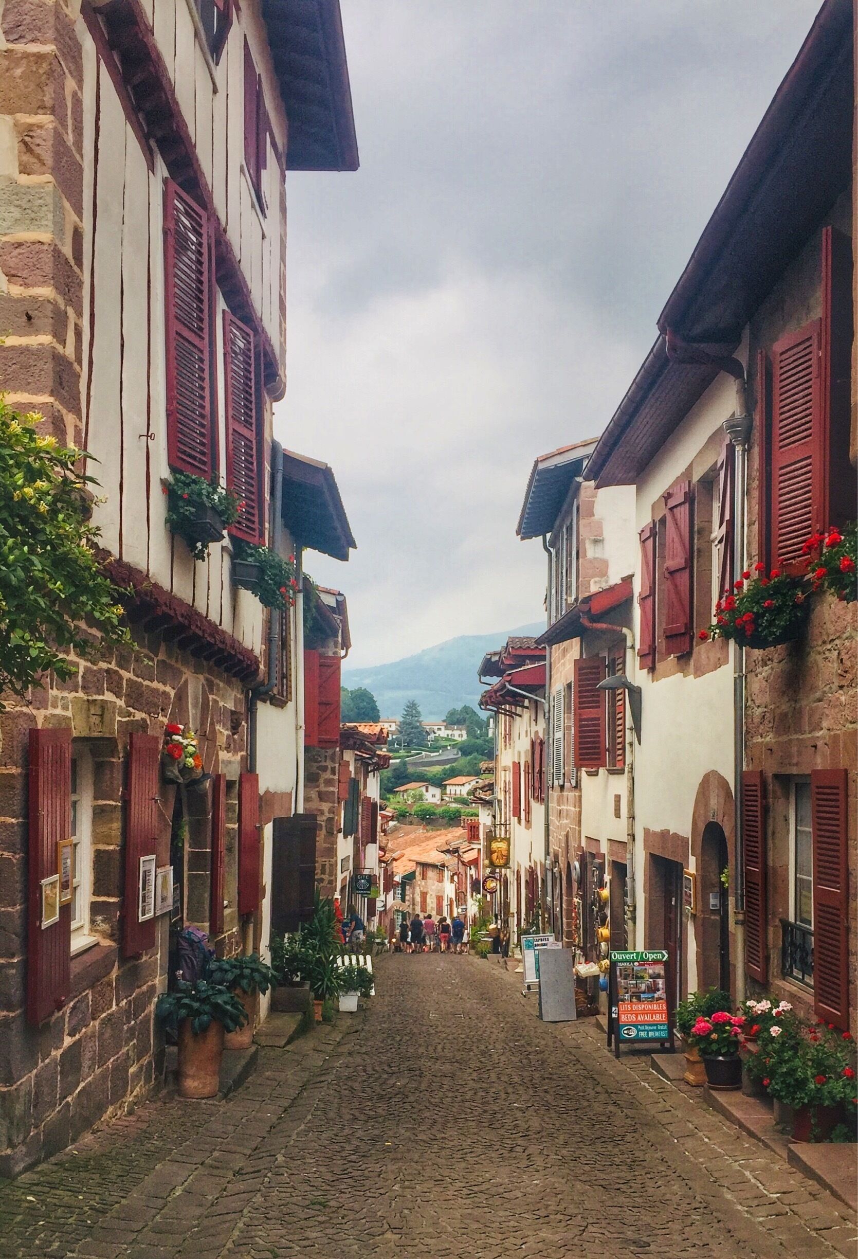 Saint-Jean-Pied-de-Port is a town in the Basque Country of western France. It lies along the Pyrenees foothills by Nive river. It is the traditional starting point for the Camino de Santiago via the French route and most popular route for pilgrims to walk to Santiago de Compostela, Spain. 