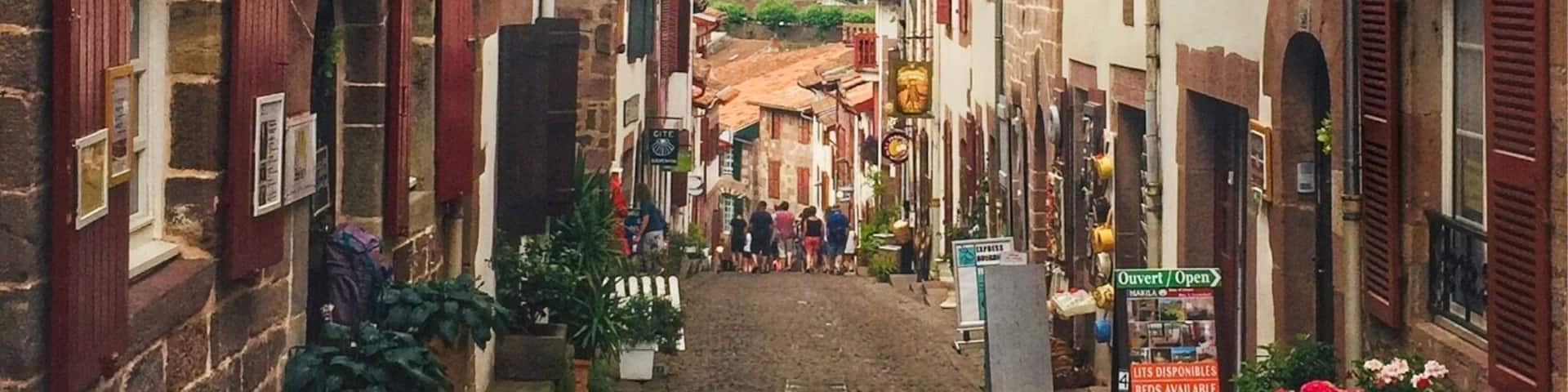 Saint-Jean-Pied-de-Port is a town in the Basque Country of western France. It lies along the Pyrenees foothills by Nive river. It is the traditional starting point for the Camino de Santiago via the French route and most popular route for pilgrims to walk to Santiago de Compostela, Spain.