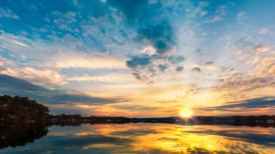 Dramatic sunset over Parsippany Lake in New Jersey