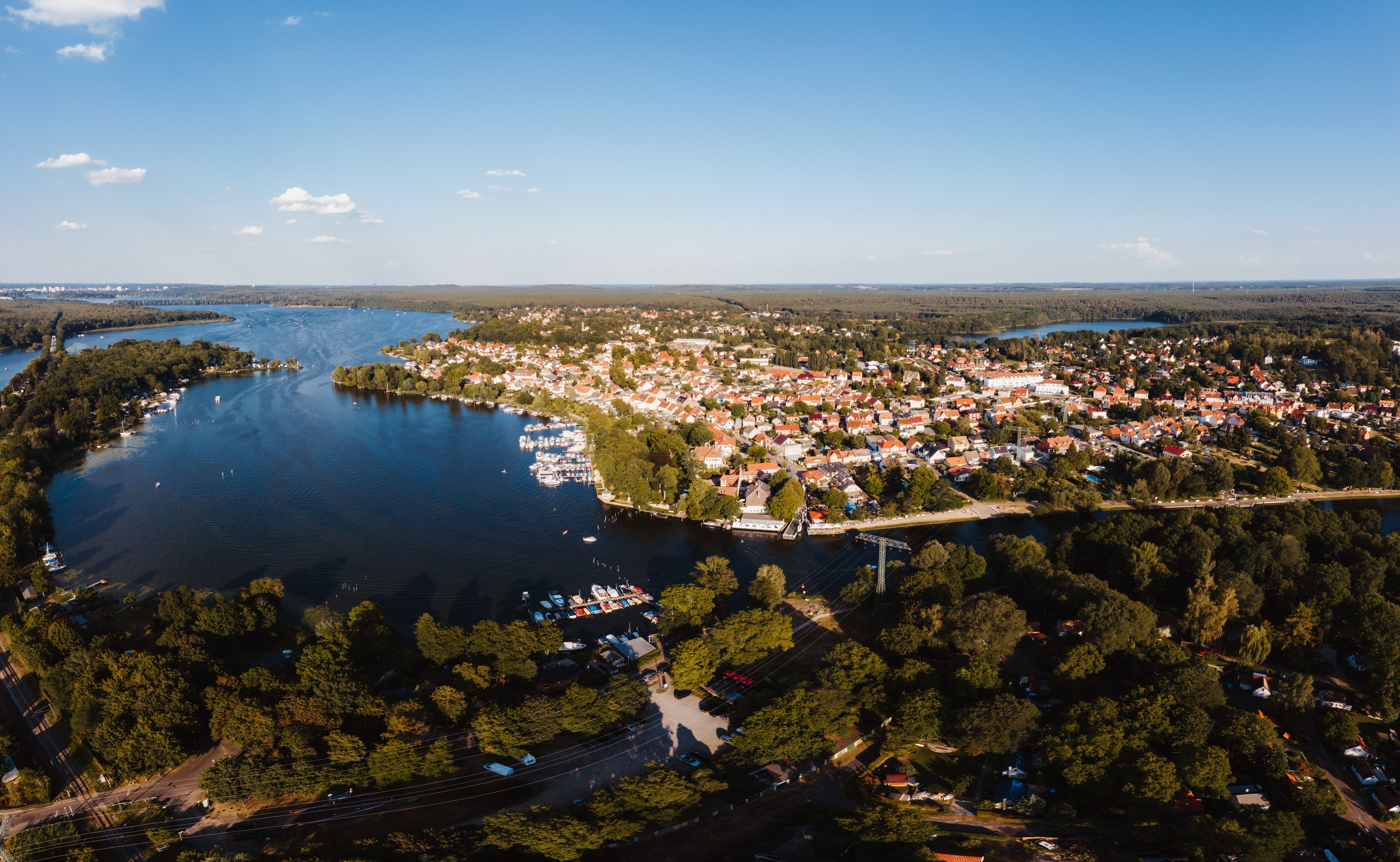 aerial view of Caputh and lake Schwielow, Berlin Brandenburg
