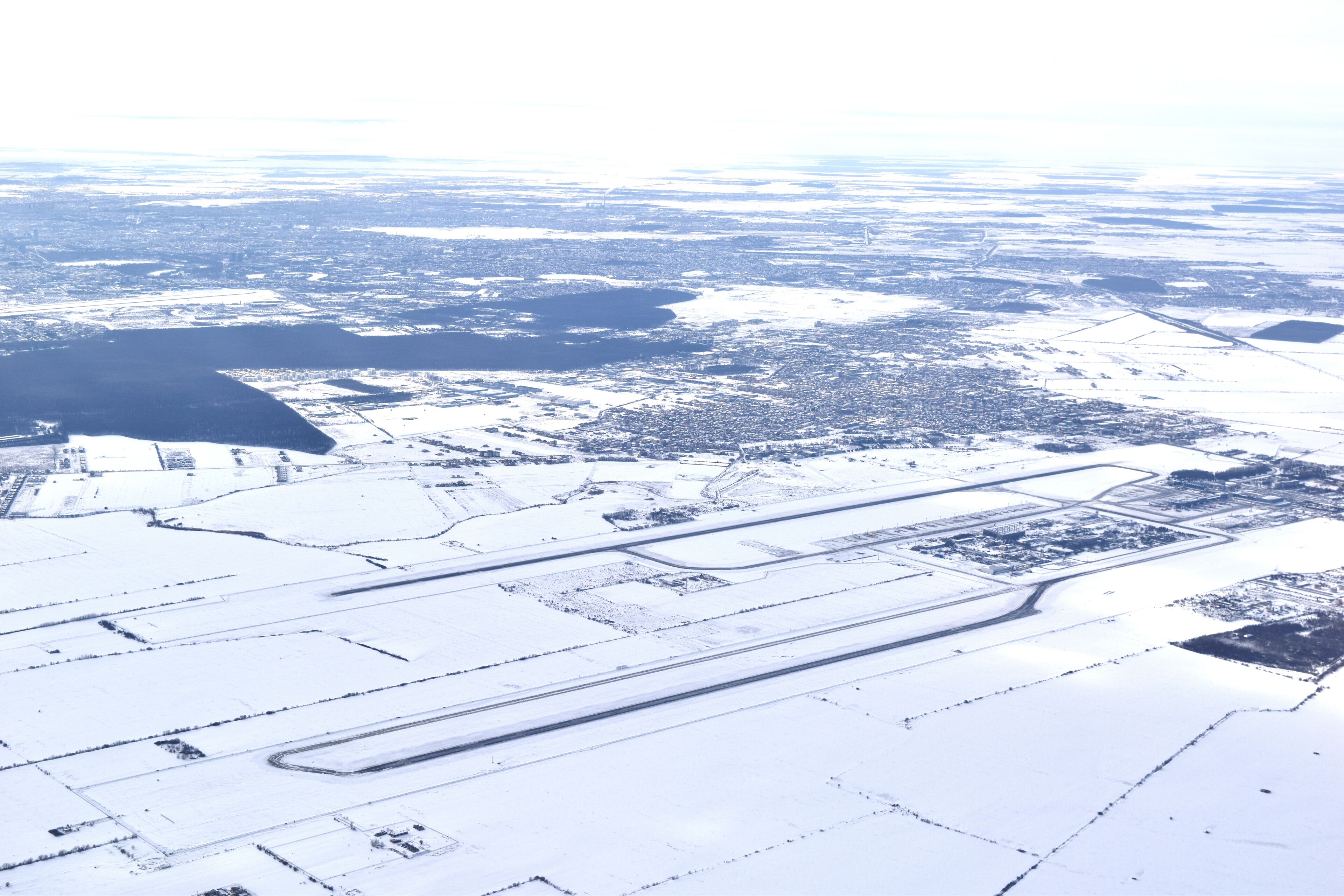 aerial view from airline plane - Romania in winter	