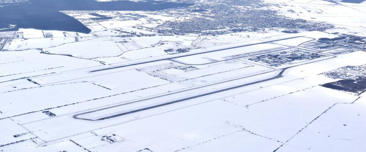 aerial view from airline plane - Romania in winter