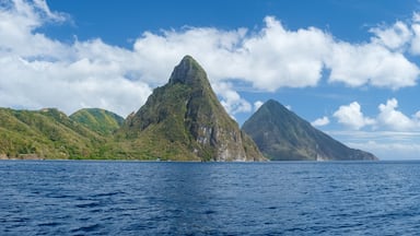 Pitons mountains of Saint Lucia, St. Lucia Caribbean Sea with Pitons on a beautiful summer day