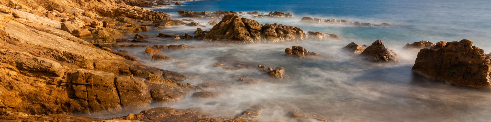 Red rocks coastline against the Mediterranean sea in south of France near Saint Tropez